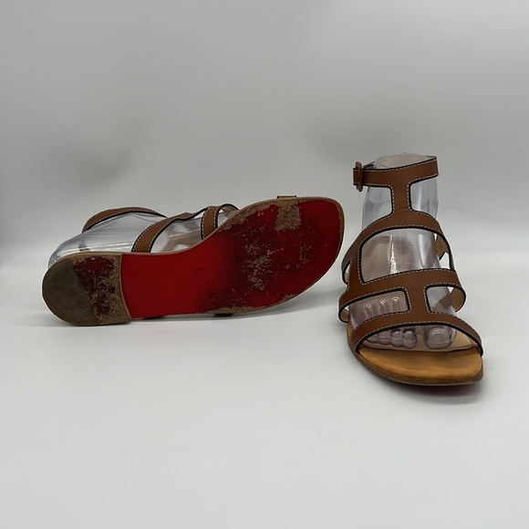 CHRISTIAN LOUBOUTIN Tan Cardamona Calf Gladiator Open Toe Flat Sandal Size 37 - Picture 3 of 6